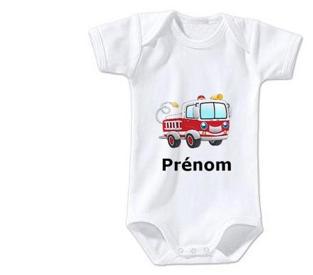 Body Bebe Personnalise Camion Pompier Prenom