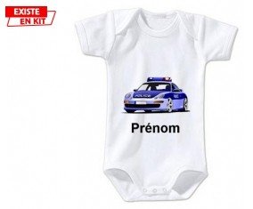 Voiture de police style1 + prénom: Body bébé-su7.fr