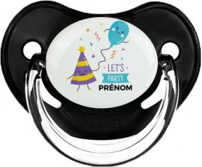 let's party anniversaire + prénom : Sucette Noir classique embout physiologique