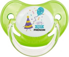 let's party anniversaire + prénom : Sucette Vert classique embout physiologique