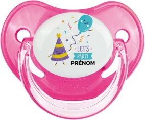 let's party anniversaire + prénom : Sucette Rose classique embout physiologique