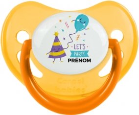 let's party anniversaire + prénom : Sucette Jaune phosphorescente embout physiologique