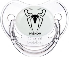 Spiderman araignée + prénom : Sucette Transparent classique embout physiologique