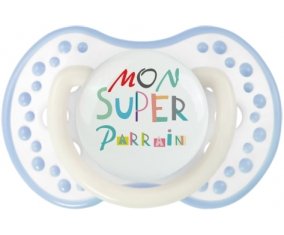 Mon super parrain + prénom : 0/6 mois - Blanc-cyan classique embout Lovi Dynamic