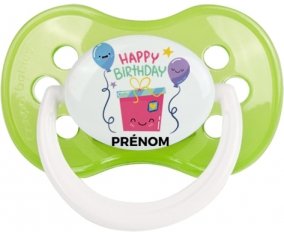 Happy birthday style 4 + prénom : Vert classique embout anatomique