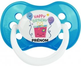 Happy birthday style 4 + prénom : Cyan classique embout anatomique