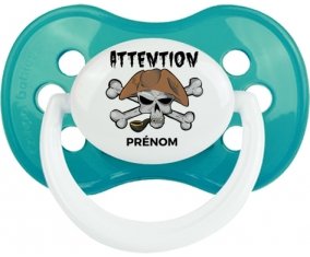 Attention pirate + prénom : Turquoise classique embout anatomique