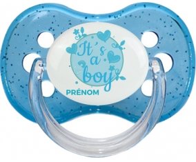 It's a boy + prénom : Bleu à paillette embout cerise