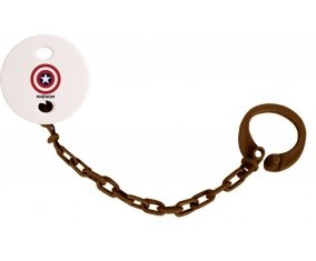 Attache-sucette Captain america + prénom couleur Marron