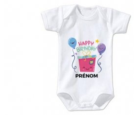 Body bébé Happy birthday style 4 + prénom 12/18 mois manches Courtes