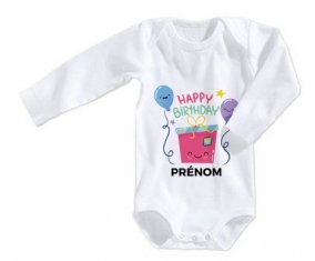 Body bébé Happy birthday style 4 + prénom 12/18 mois manches Courtes