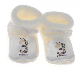 Chausson bébé Trois ans anniversaire style 4 + prénom de couleur Blanc