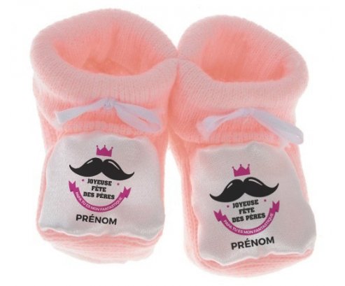 Chausson pour bébé personnalisé Joyeuse Fêtes des pères style 1 fille +  prénom