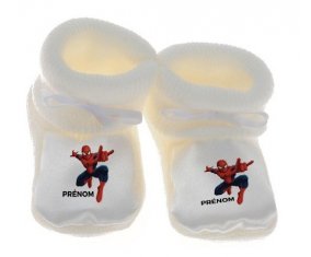 Chausson bébé Spiderman + prénom de couleur Blanc