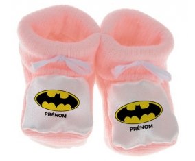 Chausson bébé Batman + prénom de couleur Rose