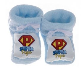 Chausson bébé Super Papa de couleur Bleu