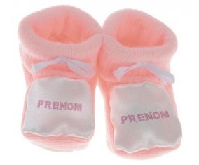 Chausson Prénom ou texte personnalisée alphabet style-7 de couleur Rose