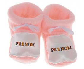 Chausson Prénom ou texte personnalisée alphabet style-13 de couleur Rose