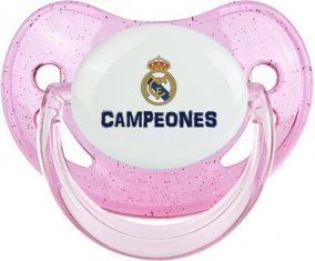 Real Madrid : Campeones 34 Liga design-2 : Rose à paillette Tétine embout physiologique