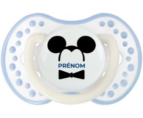 Disney Mickey Oreilles noires Nœud papillon noir avec prénom : Blanc-cyan classique Tétine embout Lovi Dynamic