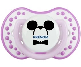 Disney Mickey Oreilles noires Nœud papillon noir avec prénom : Blanc-mauve classique Tétine embout Lovi Dynamic