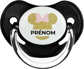 Disney Minnie Oreilles dorées Nœud rose avec prénom : Noir classique Tétine embout physiologique