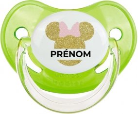 Disney Minnie Oreilles dorées Nœud rose avec prénom : Vert classique Tétine embout physiologique