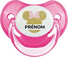 Disney Minnie Oreilles dorées Nœud rose avec prénom : Rose classique Tétine embout physiologique