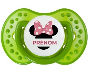 Disney Minnie Oreilles noires Nœud rose pois blancs avec prénom : Vert classique Tétine embout Lovi Dynamic