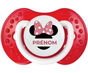 Disney Minnie Oreilles noires Nœud rose pois blancs avec prénom : Blanc-rouge classique Tétine embout Lovi Dynamic