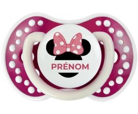 Disney Minnie Oreilles noires Nœud rose pois blancs avec prénom : Fuchsia phosphorescente Tétine embout Lovi Dynamic