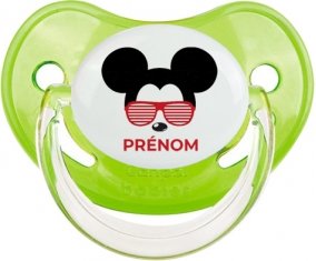 Disney Mickey Oreilles noires lunette rouge avec prénom : Vert classique Tétine embout physiologique