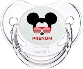 Disney Mickey Oreilles noires lunette rouge avec prénom : Transparent classique Tétine embout physiologique