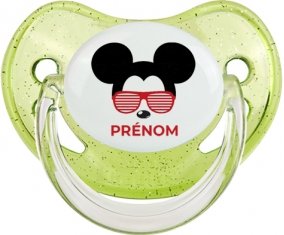 Disney Mickey Oreilles noires lunette rouge avec prénom : Vert à paillette Tétine embout physiologique