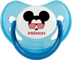 Disney Mickey Oreilles noires lunette rouge avec prénom : Bleue phosphorescente Tétine embout physiologique