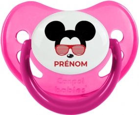 Disney Mickey Oreilles noires lunette rouge avec prénom : Rose phosphorescente Tétine embout physiologique