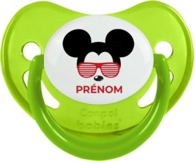 Disney Mickey Oreilles noires lunette rouge avec prénom : Vert phosphorescente Tétine embout physiologique