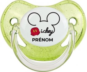 Disney Mickey short avec prénom : Vert à paillette Tétine embout physiologique