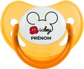 Disney Mickey short avec prénom : Jaune phosphorescente Tétine embout physiologique