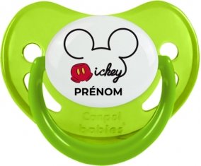 Disney Mickey short avec prénom : Vert phosphorescente Tétine embout physiologique