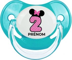 Disney Minnie Numéro 2 rose pois blancs papillon rose avec prénom : Sucette Physiologique personnalisée