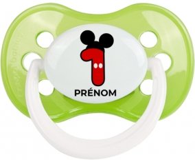 Disney Mickey Numéro 1 avec prénom : Vert classique Tétine embout anatomique