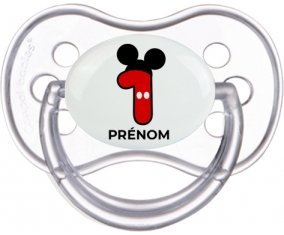 Disney Mickey Numéro 1 avec prénom : Transparente classique Tétine embout anatomique