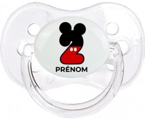 Disney Mickey Numéro 2 avec prénom : Transparent classique Tétine embout cerise