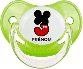 Disney Mickey Numéro 3 avec prénom : Vert classique Tétine embout physiologique