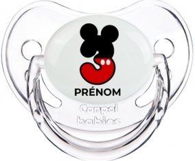 Disney Mickey Numéro 3 avec prénom : Transparent classique Tétine embout physiologique