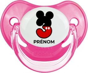 Disney Mickey Numéro 3 avec prénom : Rose classique Tétine embout physiologique