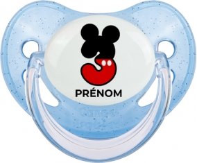 Disney Mickey Numéro 3 avec prénom : Bleue à paillette Tétine embout physiologique