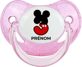 Disney Mickey Numéro 3 avec prénom : Rose à paillette Tétine embout physiologique