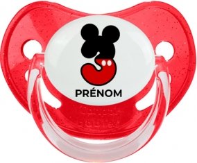 Disney Mickey Numéro 3 avec prénom : Rouge à paillette Tétine embout physiologique